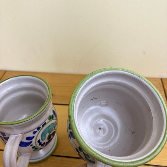 Italian Pottery Coffee Mugs Vintage Footed Cups Set of 2 Made in Italy - Picture 8 of 10